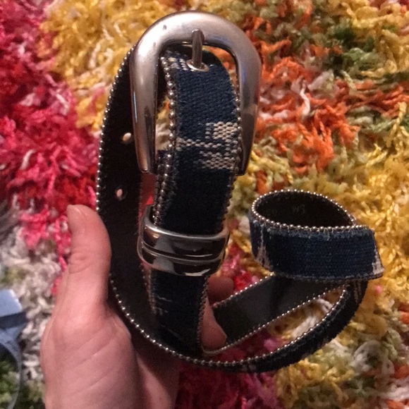Vintage Silver Beaded Western Blue Fabric Styled Buckle Belt Unique